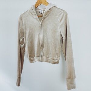 Offline by Aerie Light Cream velvet Zip-Up Hoodie size M